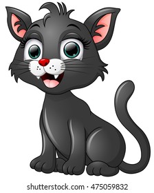 Black cat cartoon isolated on white background