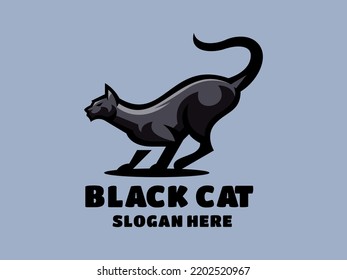 Black Cat Cartoon Logo Template Illustration Vector