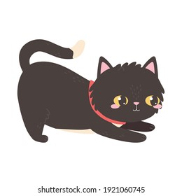 Black Cat Cartoon Pet White Background Vector Illustration