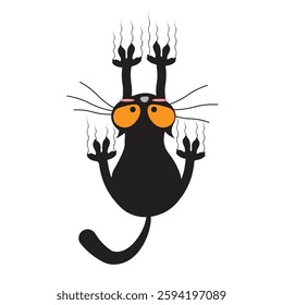 Black Cat Cartoon Scratching Wall
