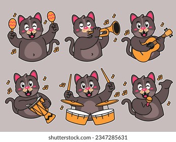 Black Cat Cartoon Sticker Playing music