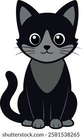 black cat cartoon vector art, white background