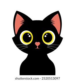 Dibujos animados de gato negro, Vector de gato negro, Ilustración vectorial de icono, silueta de gato de un gato aislado en un fondo blanco