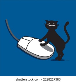 black cat catches the mouse