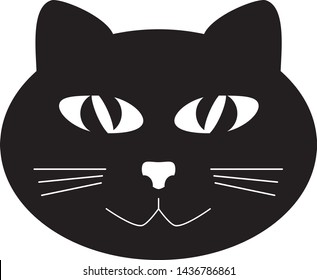 Black cat. Black cat's head with a smile. Vector illustration in flat style isolated on white background.