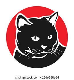 Black cat Circle red suitable for icons, logos, prints, stickers and more