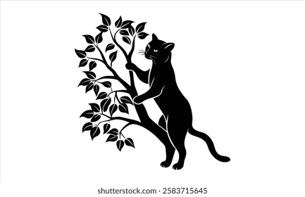 Black Cat Climbing Tree Silhouette