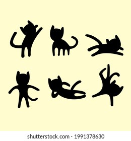 Black Cat Clip Art. Silhouette of Cat. Cute  Drawing. Simple Cartoon
