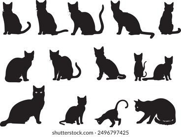 Black Cat collection vector silhouette White Background