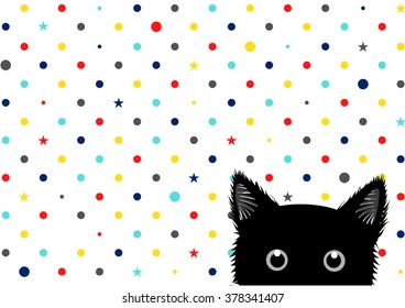 Black Cat Colorful Dots Star Background Vector Illustration