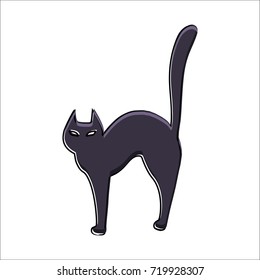 Black cat, colorful scary Halloween illustration. Vector