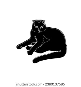 Black cat, continuous line drawing, logo pet shop, small tattoo, print for clothes, silhouette one single line on white background, isolated vector illustration.