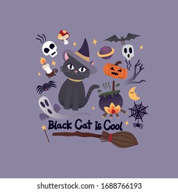 Black cat is cool, vector, Illustration