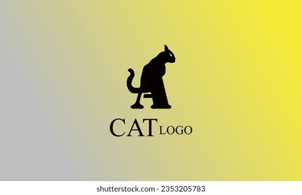 A black cat creative design, minimal logo with yellow Gary gradient background.