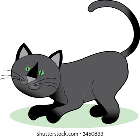 A Black Cat Crouching Ready to Play