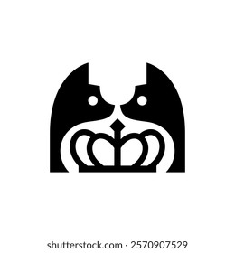 Black Cat and crown for pets logo design