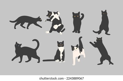 black cat cute 11 on a gray background, vector illustration.