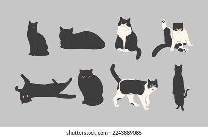 black cat cute 13 on a gray background, vector illustration.