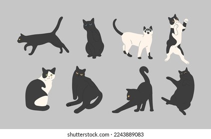 black cat cute 7 on a gray background, vector illustration.