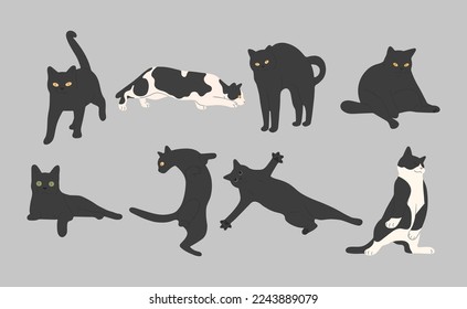 black cat cute 8 on a gray background, vector illustration.