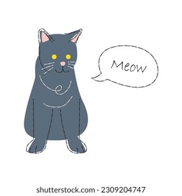 Black cat . Cute cartoon characters . Flat shape and line stroke design . Vector illustration .