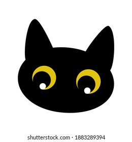 Black cat. Black cute funny kitten head isolated on white background for fashion prints, textiles, clothing. Vector illustration.
