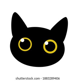 Black cat. Black cute funny kitten head isolated on white background for fashion prints, textiles, clothing. Vector illustration.