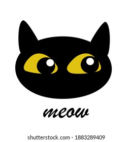 Gato negro. Negro lindo y gracioso cabeza de gatito aislada en fondo blanco para huellas de moda, textiles, ropa. Ilustración vectorial.