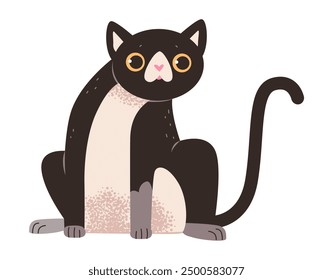 Black cat. Cute pet cat isolated on white background. Flat vector illustration.