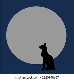 Black cat and the dark moon. Black cat sitting with a night sky and black moon background. Dark night with black cat and the moon.  Silhouette of a cat with the moon on dark night