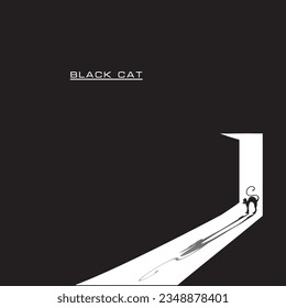 Gato negro en una habitación oscura. Ilustración del vector