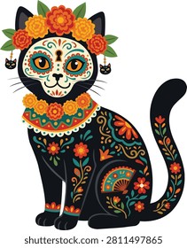 Black Cat with Day of the Dead Face Paint Halloween