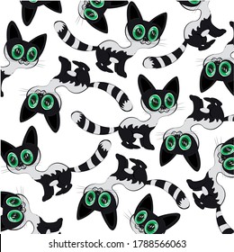 Patrón decorativo de gato negro sobre fondo blanco