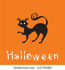 The black cat design and the word Halloween on an orange background.