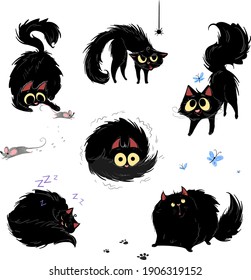 Black Cat Different Poses Different Emotions Stock Vector (royalty Free 