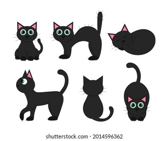 Angry black cat line and solid icon, halloween concept, hissing