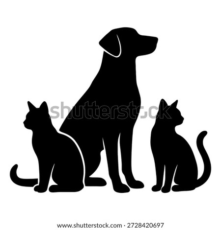 Black cat and dog silhouette vector illustration of pets and animals