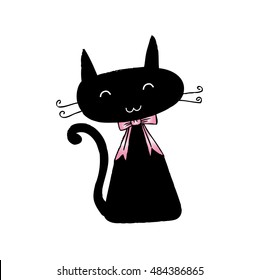 Black cat. Doodle style.