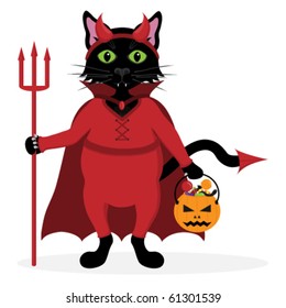 Black cat dressed as a devil.