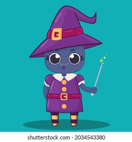 black cat dressed as witch to celebrate Halloween