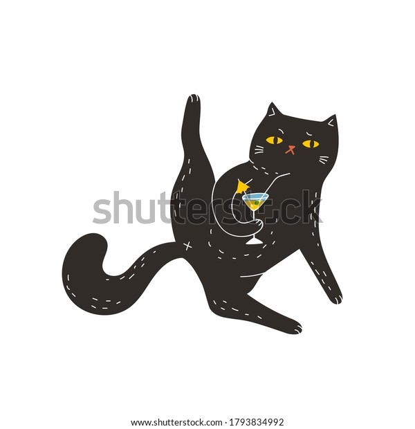 Le Chat Noir Boit Un Martini Image Vectorielle De Stock Libre De Droits