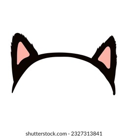 Black cat ears headband Halloween costume accessory hand drawn illustration. Cartoon style flat design, isolated vector. Kids seasonal print element, autumn holiday party, cosplay, carnival