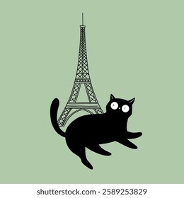 Black Cat with Eiffel Tower