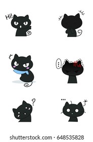 black cat emoticon vector illustration