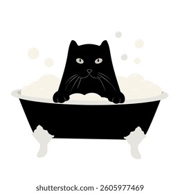 Black Cat Enjoyingly Splashing in a Foamy Bath During a Playful Afternoon at Home