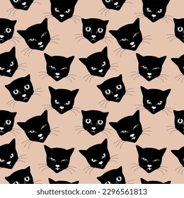 Black cat expression PATTERN. Cat cartoon expression PATTERN. cute expression pet. Vector illustration on the background. Tattoo.