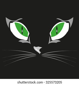 Black cat eye on the black background, design element