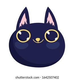 black cat face cartoon character pets on white background vector illustration