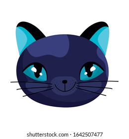 black cat face cartoon character pets on white background vector illustration
