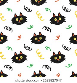 Black cat face cartoon seamless pattern background for wrapping and wallpaper. Halloween concept